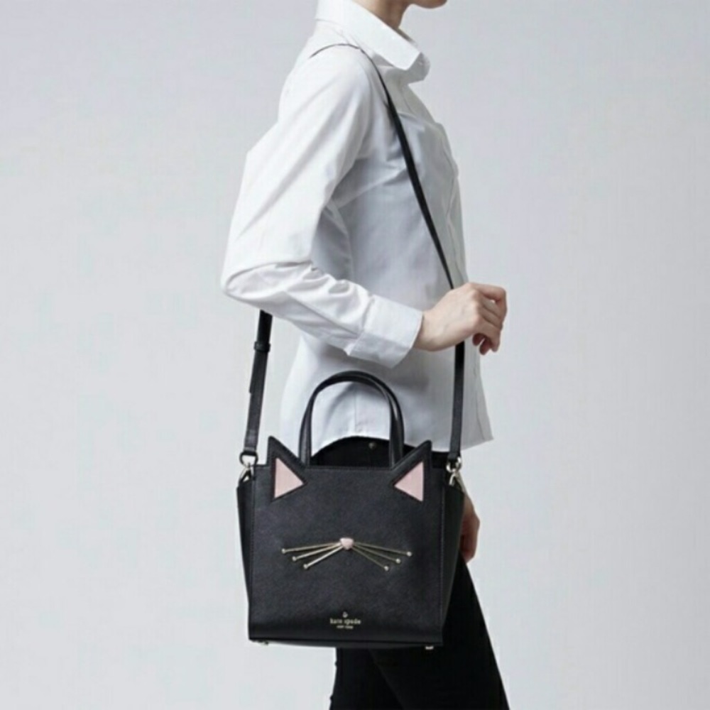 Kate Spade Jazz Things Up Black Cat Crossbody Satchel With Matching Coin Purse